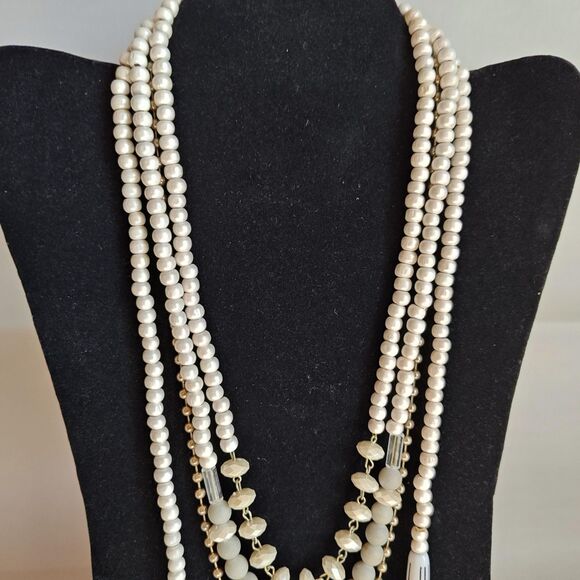 Plunder Designs Statement Bib Necklace Multi-Strand Beaded Layered Boho 18" - Picture 3 of 10